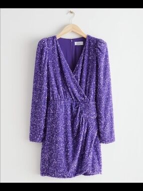 & Other Stories Purple Sequin Wrap Mini Dress
